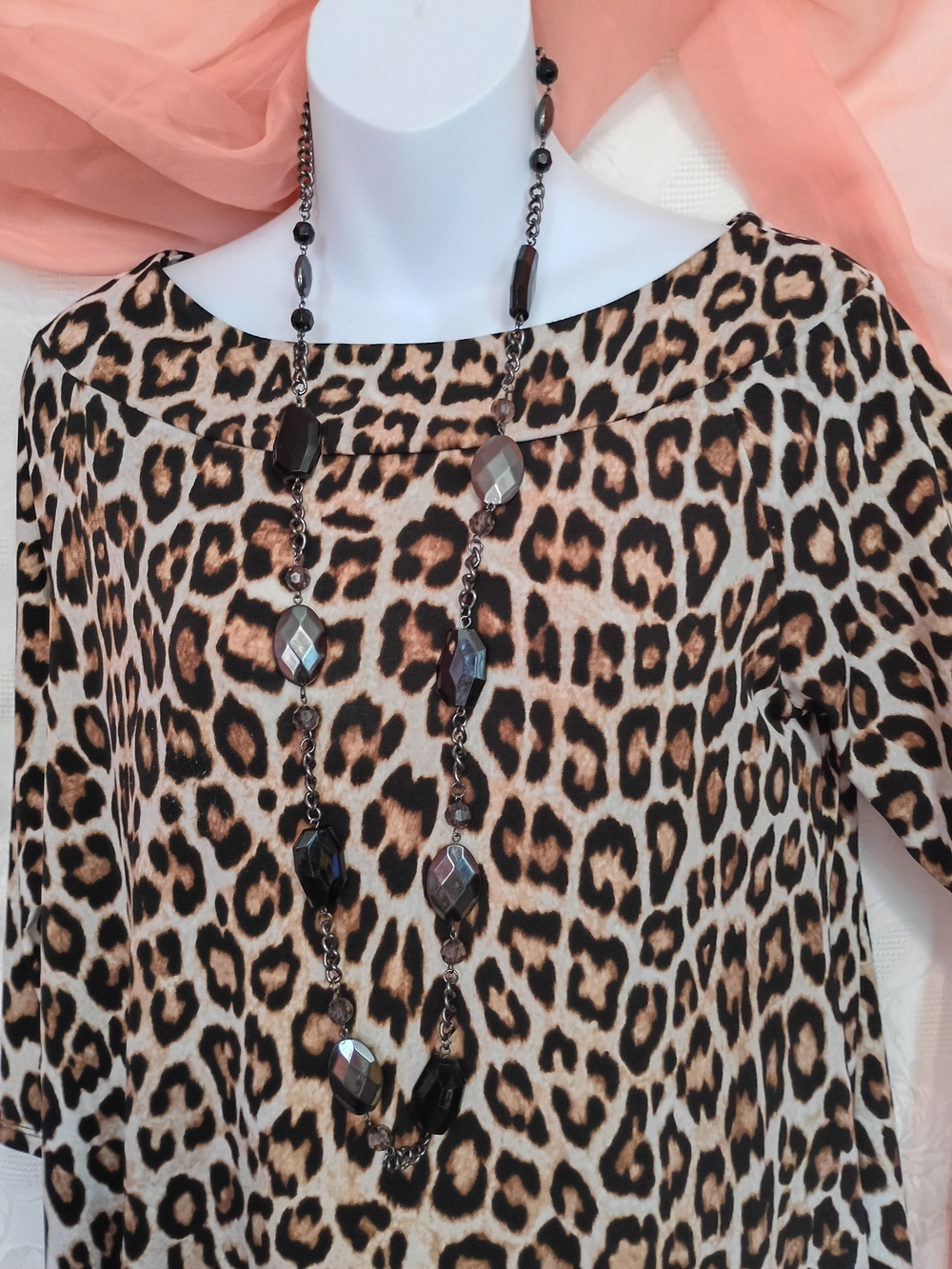Chico's Leopard Print 3/4-Sleeve Tunic - Brown/Cream/Black - Picture 2 of 6